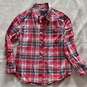 Ralph Lauren Red, Navy & White Plaid Button-Down Shirt